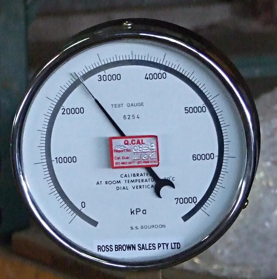 Calibrated hydrostatic test gauge, 0–70,000 kPa